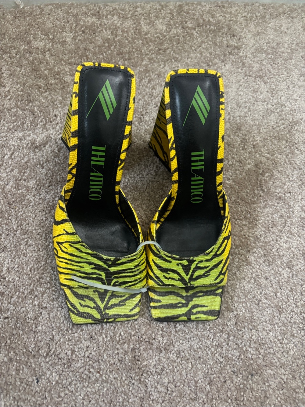 The Attico Yellow and Black Zebra-Print Platform Mules